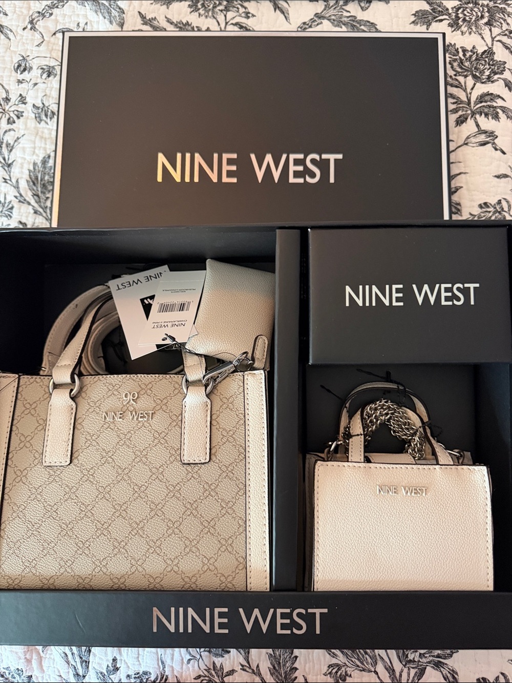 Nine West Beige Logo-Print Tote with Matching Mini Crossbody - Picture 1 of 5
